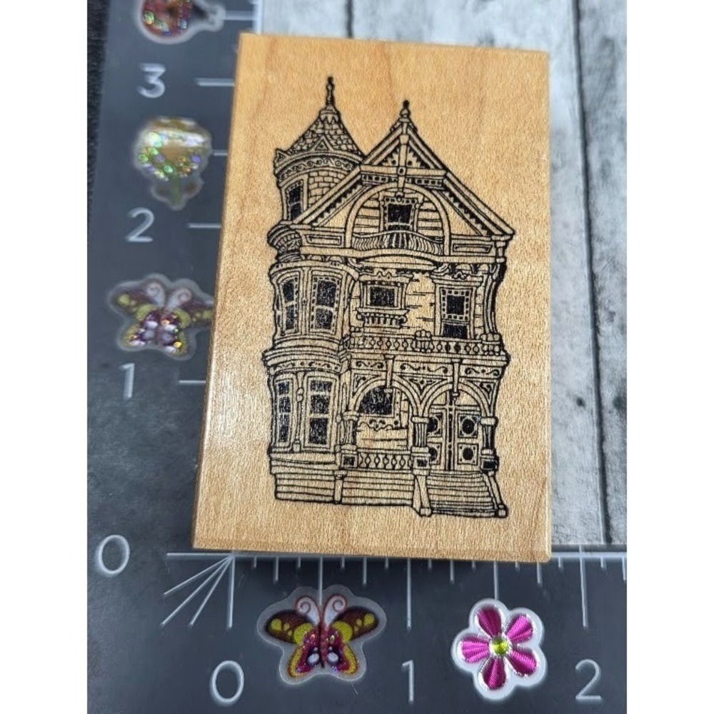PSX Designs Old Victorian Home House 1987 Haunted Rubber Stamp Wood #D110